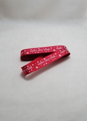 2 Cm New Year Yazılı Kırmızı Zemin Grogren Kurdela 10 Mt.