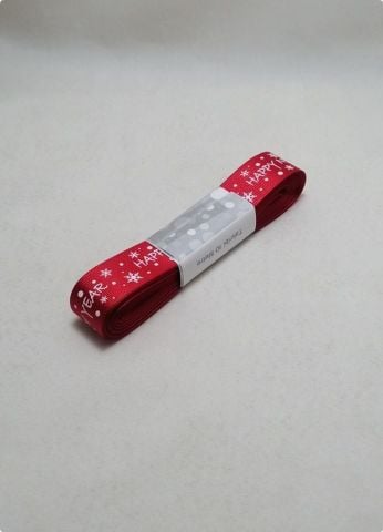 2 Cm New Year Yazılı Kırmızı Zemin Grogren Kurdela 10 Mt.