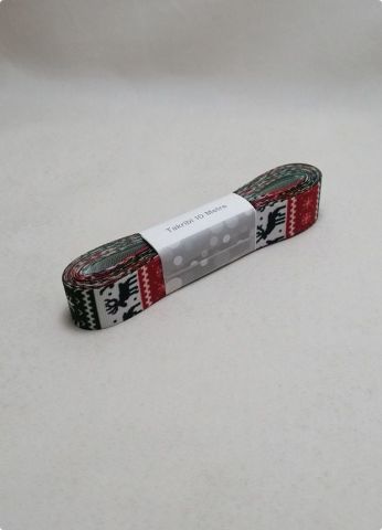 2 Cm Siyah Beyaz Kırmızı Desenli Grogren Yılbaşı  Kurdela 10 Mt.