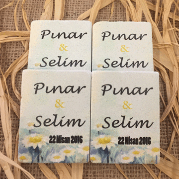 Doğal Taş Baskı Magnet Papatyalı