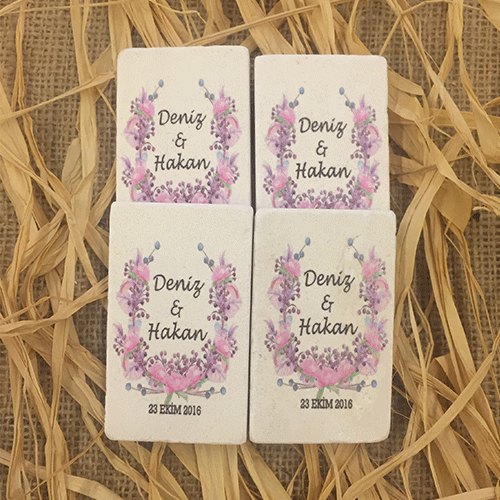 Pembe Çiçekli Doğal Taş Magnet