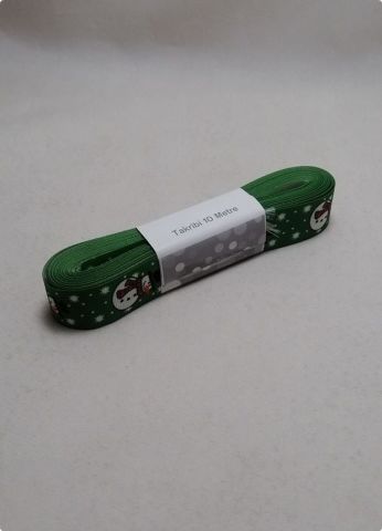 2 Cm Yeşil Zemin Kardan Adam Yılbaşı Kurdele 10 Mt.