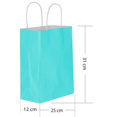 25 Li 25x31 cm Büküm saplı Kağıt Çanta-Poşet Mavi