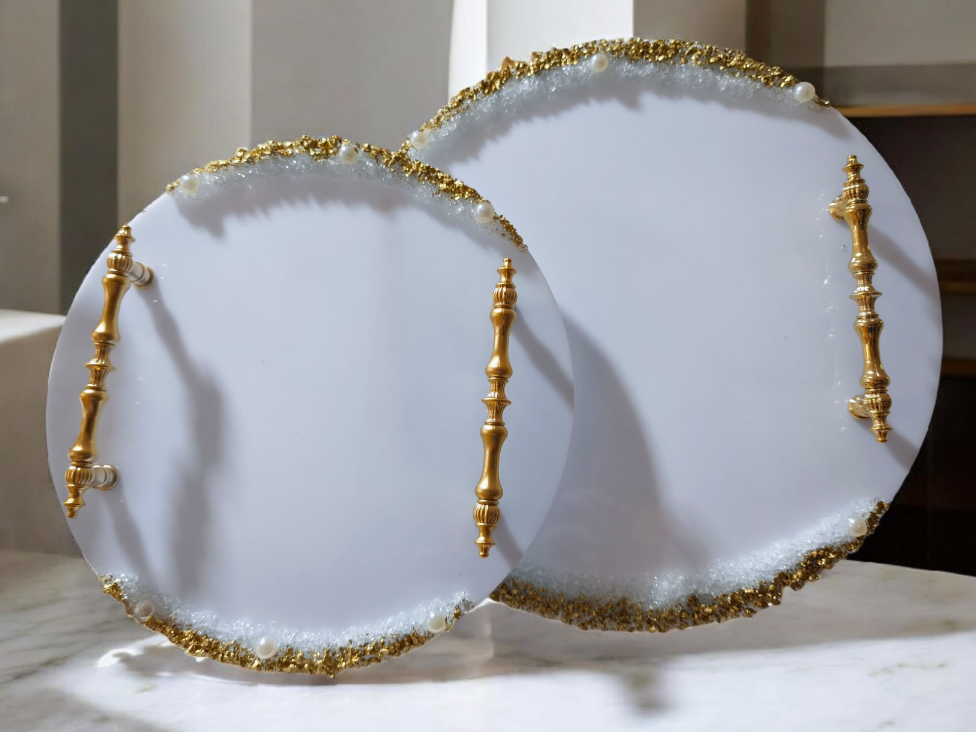 Kumlu yuvarlak PLEKSİ tepsi seti