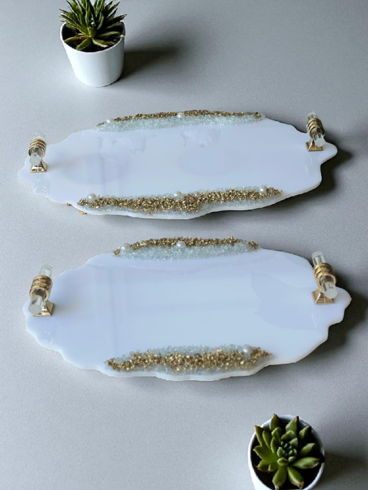 Kumlu dalgalı PLEKSİ tepsi seti