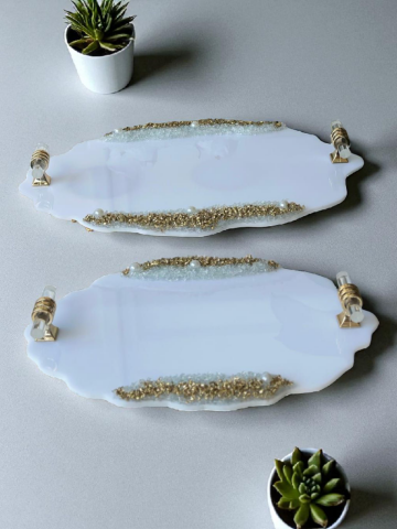 Kumlu dalgalı PLEKSİ tepsi seti