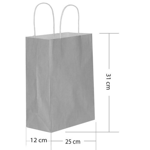 25 Li 25x31 cm Büküm saplı Kağıt Çanta-Poşet Gümüş