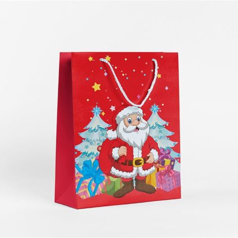 10 Lu Karton Noel Baba Yılbaşı Çanta 26x40 Cm