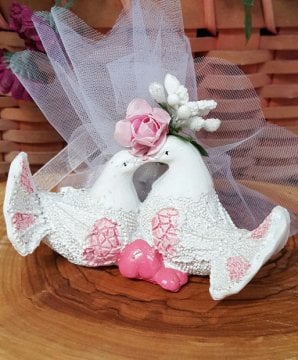 Süslü , Tüllü Çiçekli Polyester Çifte Kumru Kuşlar 1 Ad./Paket