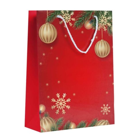 10 Lu Kırmızı Yılbaşı Coşkusu Karton Çanta 26x40 Cm