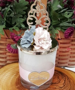 Süslü ,Metal Tepelikli,Cam Mum 1 Ad./Paket