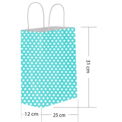 25 Li 25x31 cm Büküm saplı Kağıt Çanta-Poşet Mavi Puanlı