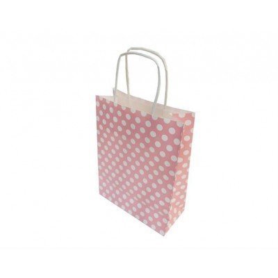 25 Li 25x31 cm Büküm saplı Kağıt Çanta-Poşet Pembe Puanlı