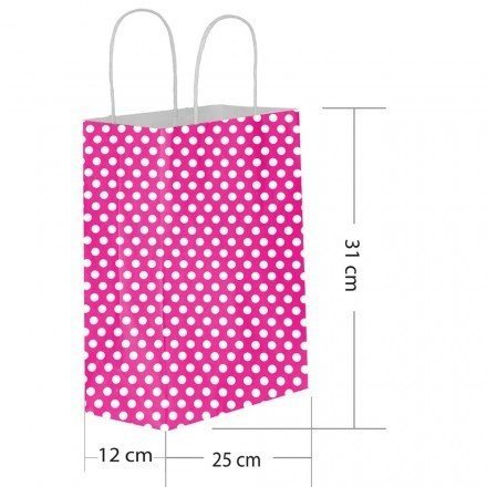 25 Li 25x31 cm Büküm saplı Kağıt Çanta-Poşet Fuşya Puanlı