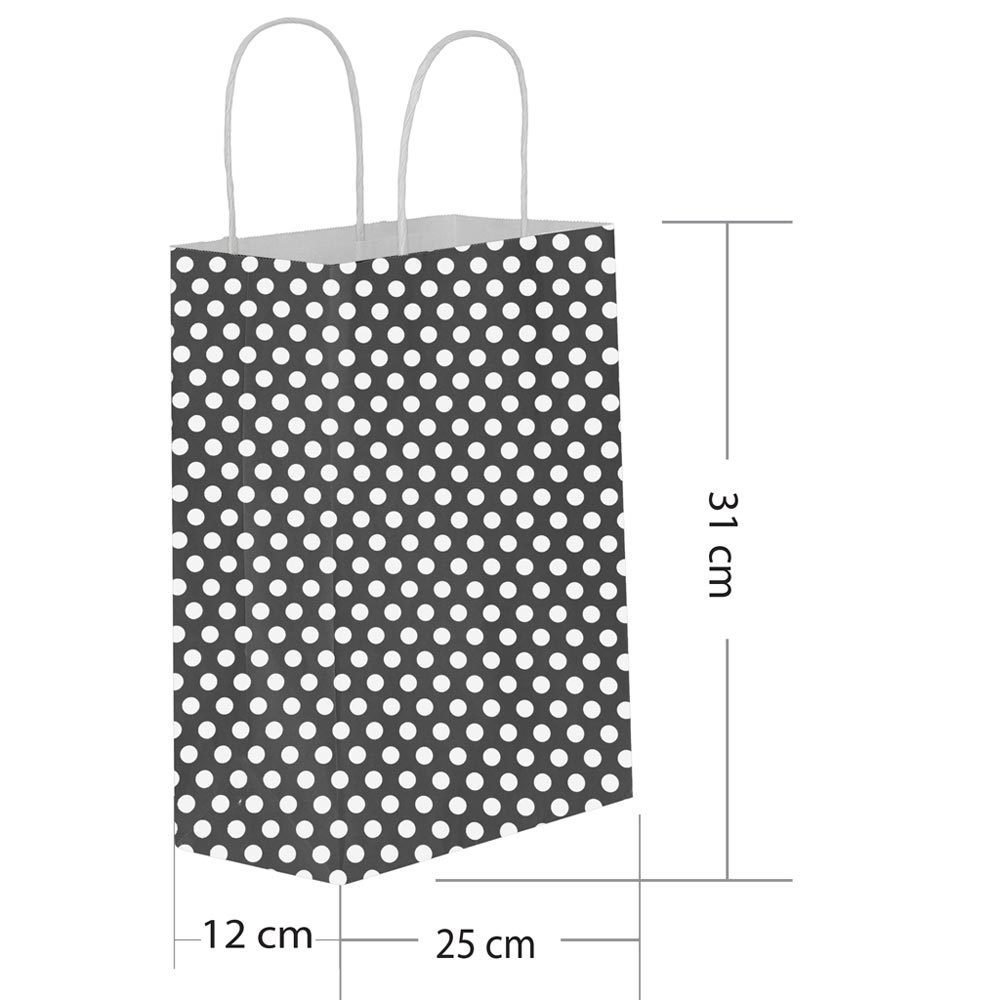 25 Li 25x31 cm Büküm saplı Kağıt Çanta-Poşet Siyah puantiyeli