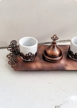 2 li Kahve Fincanı Seti (Metal Tepsili / Lazer Kesim)