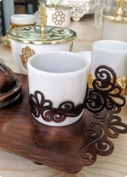 2 li Kahve Fincanı Seti (Metal Tepsili / Lazer Kesim)