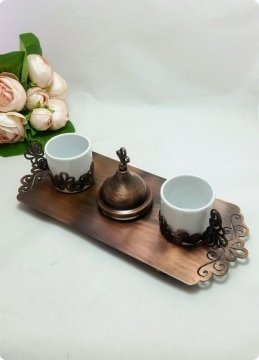 2 li Kahve Fincanı Seti (Metal Tepsili / Lazer Kesim)