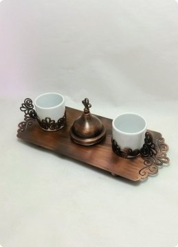 2 li Kahve Fincanı Seti (Metal Tepsili / Lazer Kesim)