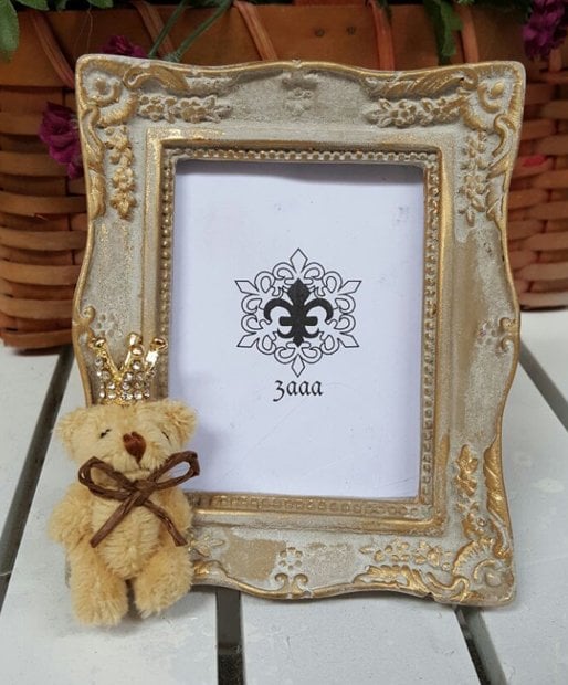 Süslü , Mini Peluş Ayıcıklı Polyester Çerçeve 1 Ad./Pkt.