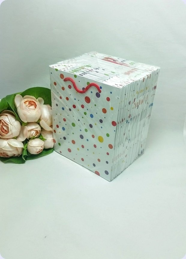 50 Li Karışık Puantiyeli Toptan Hediyelik Karton Çanta / Poşet 11x11 Cm