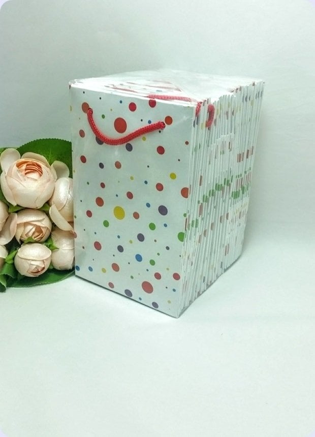 25 Li Karışık Puantiyeli Hediyelik Karton Poşet 11x17 Cm