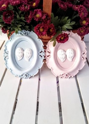 Oval Taş Çerçeve İçinde Melek Kanadı Pembe - 10 Adet / Paket