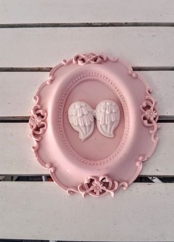 Oval Taş Çerçeve İçinde Melek Kanadı Pembe - 10 Adet / Paket