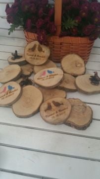 Lazer Baskılı, Kişiye özel 6-8 cm çap Doğal Ahşap Ağaç