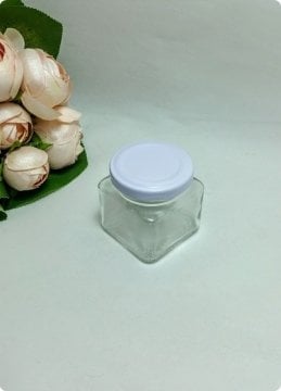 100 Lü Kare Cam Kavanoz Beyaz Kapak