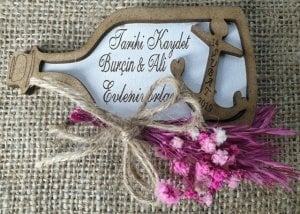 20 li Süslü Ahşap çapalı çiçekli şişe nikah şekeri