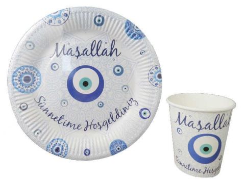8 Lİ 23 CM KARTON TABAK MAŞALLAH SÜNNETİME HOŞGELDİNİZ