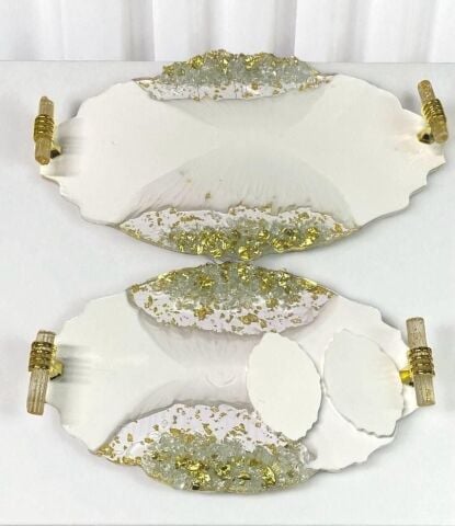 Kenarı kumlu oval polyester  tepsi seti