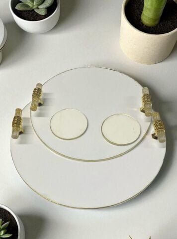 Kenarı yaldızlı yuvarlak polyester  tepsi seti