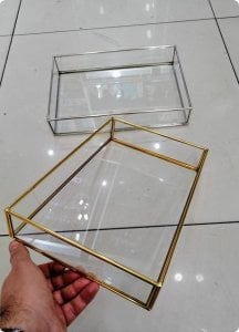 30X20 Cm Metal Kenarlı cam tepsi