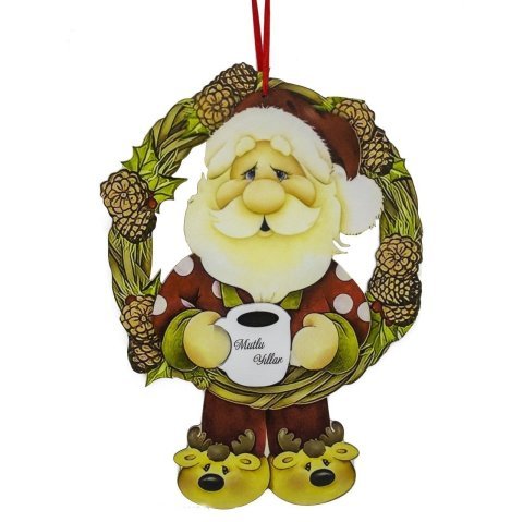 Çelenkli Mutlu Yıllar Noel Baba Ahşap Kapı Süsü (45x31cm)
