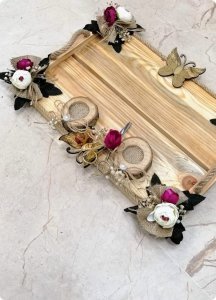 Kelebekli kulplu Ahşap söz, nişan tepsisi