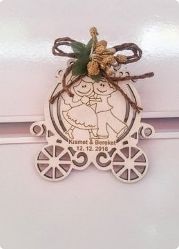 Ahşap Bal Kabağı Araba Nikah Şekeri (İsim Yazılı ,Lazer Kesim)