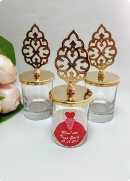 24 lü Metalize Pvc Tuğra Tepelikli İçi Boş Şekerlik / Bardak Mumluk