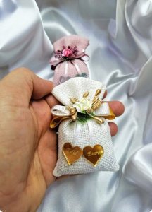 10 lu Süslü, İsimli Etamin Kumaşlı Mini Lavanta Kesesi