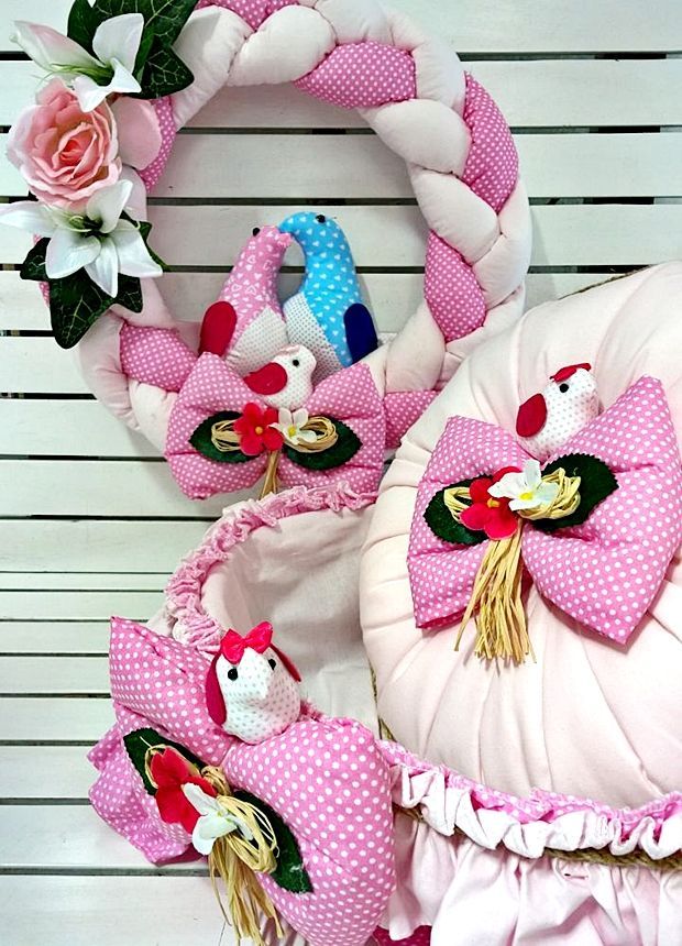 Güvercinli 3 lü set (Sepet+Takı yastığı+Kapı süsü)