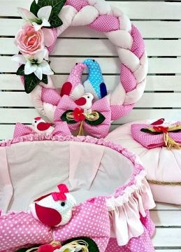 Güvercinli 3 lü set (Sepet+Takı yastığı+Kapı süsü)