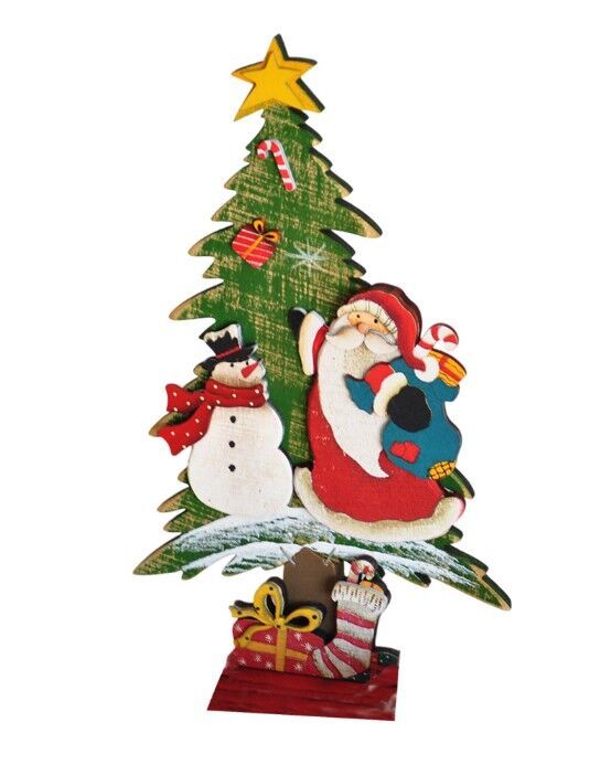 Dekoratif Masa Üstü Ahşap Çam -Kardan Adam / Noel Baba-