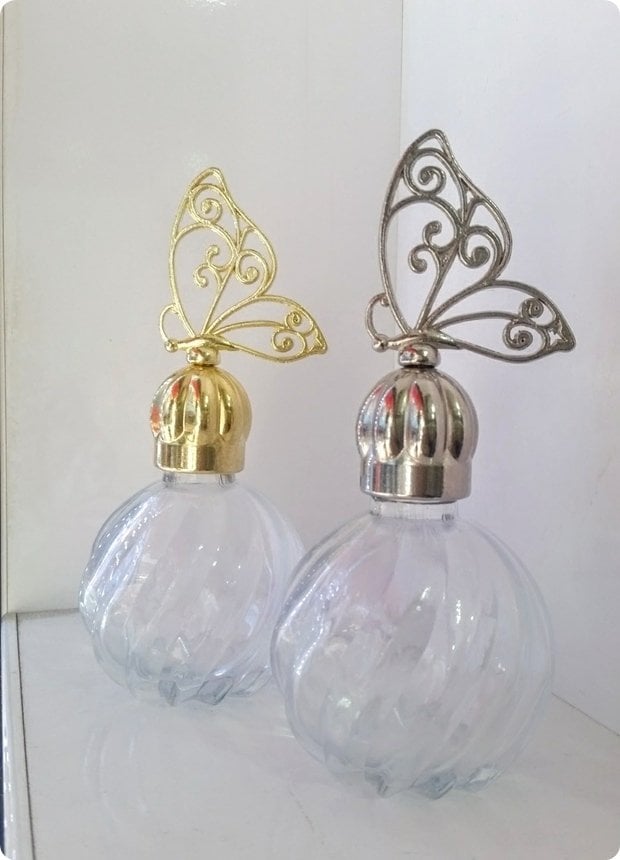 12 li Kelebek Pvc Tepelikli Burgu Top Cam Kolonya Şişesi