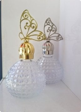 12 li Kelebek Metal Tepelikli Kristalize Top Cam Kolonya Şişesi