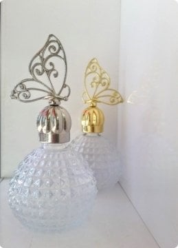 12 li Kelebek Metal Tepelikli Kristalize Top Cam Kolonya Şişesi