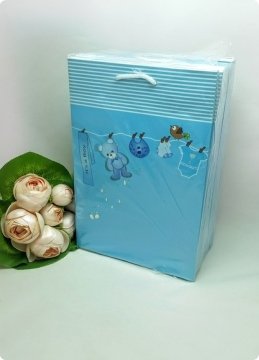 17x26 Cm Yaramaz Ayıcık Mavi Karton Çanta, Poşet