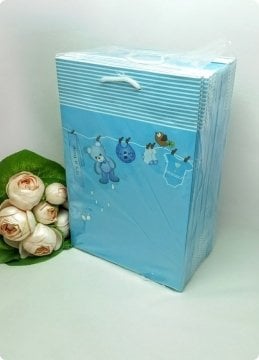 17x26 Cm Yaramaz Ayıcık Mavi Karton Çanta, Poşet