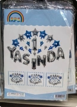 1 Yaşında Yazılı Folyo Uçan Balon Yıldız Seti