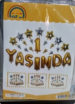 1 Yaşında Yazılı Folyo Uçan Balon Yıldız Seti